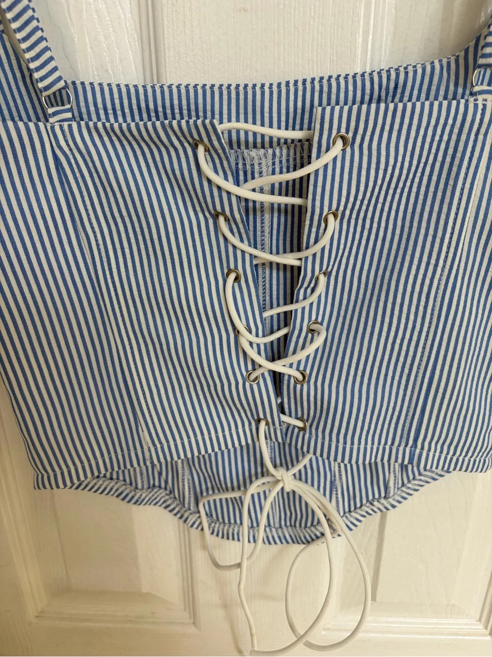 Edikted Blue and White Striped Corset Cami